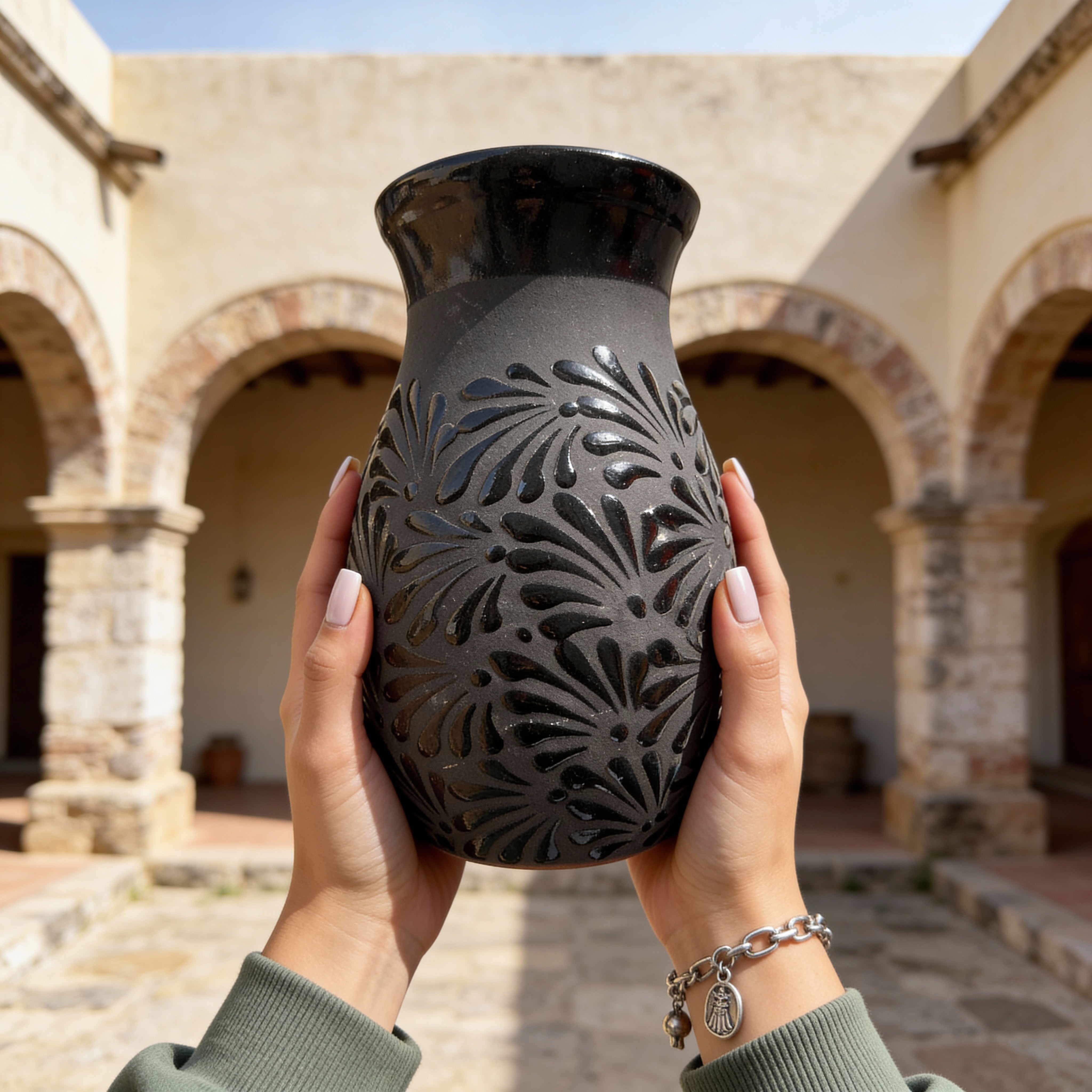 neru design kozara BRUNT LILY タン　ブラック Black Clay Floral Vase – Artesania Diaz