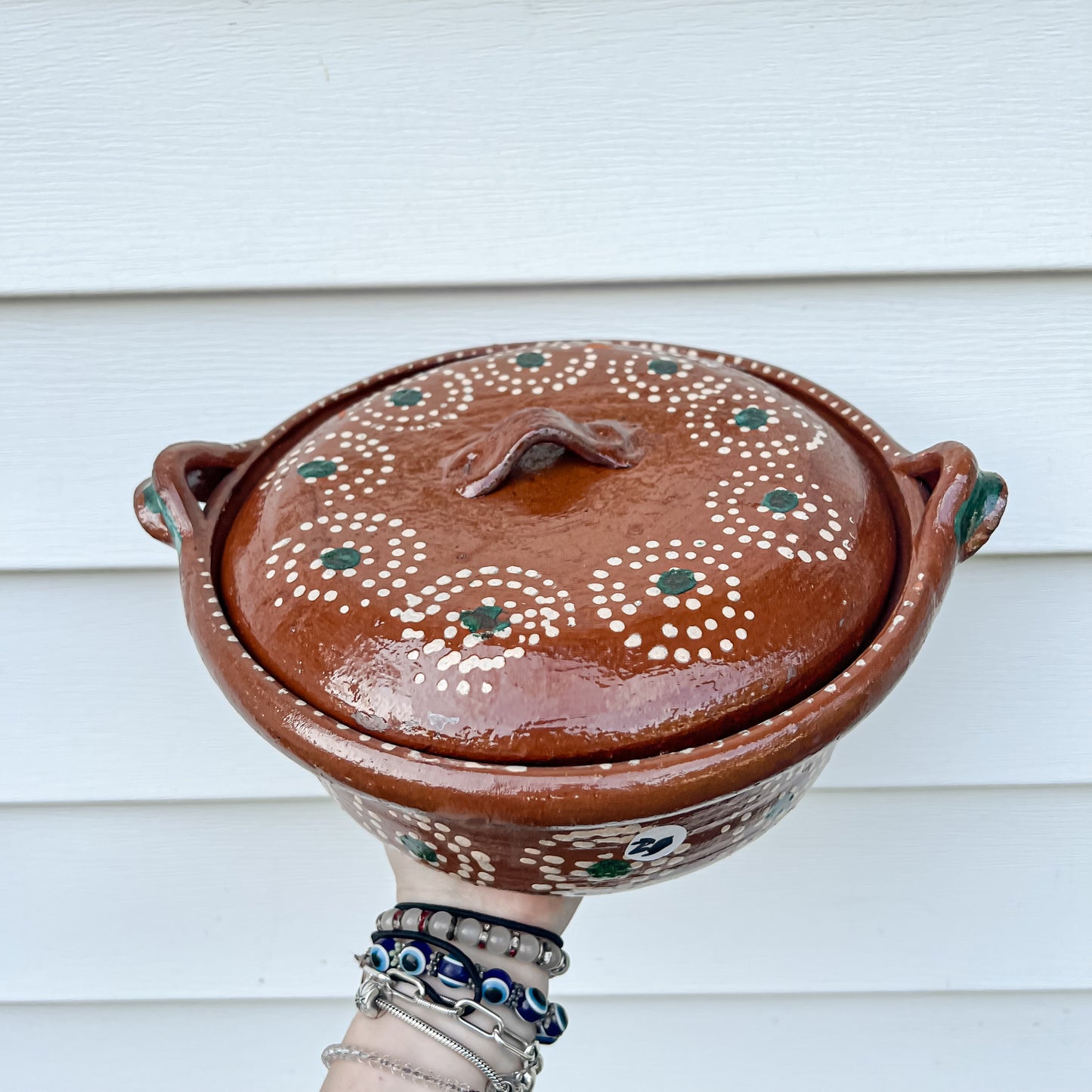 Traditional Mexican Barro Pot 500mL Green Handles