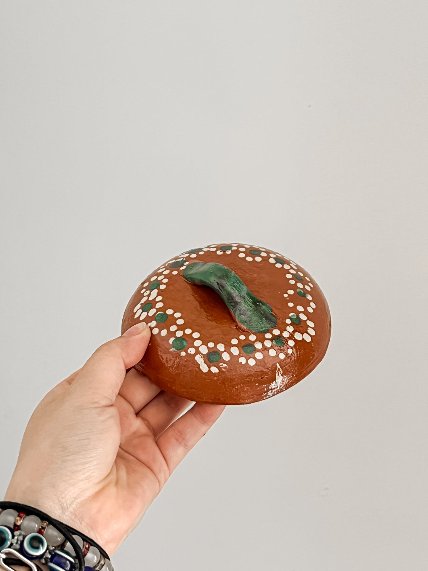 Mexican Barro Small Salsero Green Handles
