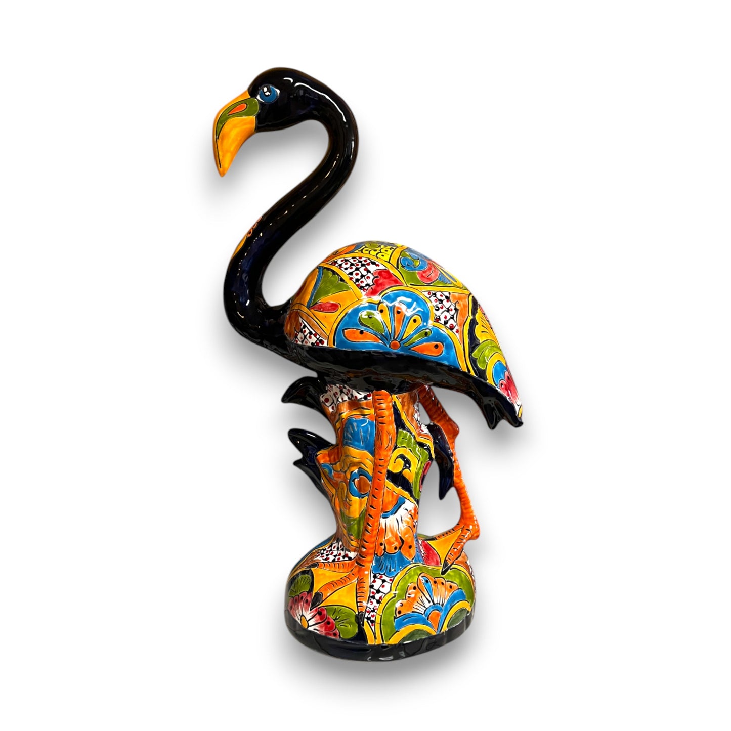 Talavera Flamingo Statue | Hand-Painted Mexican Ceramic Bird Art