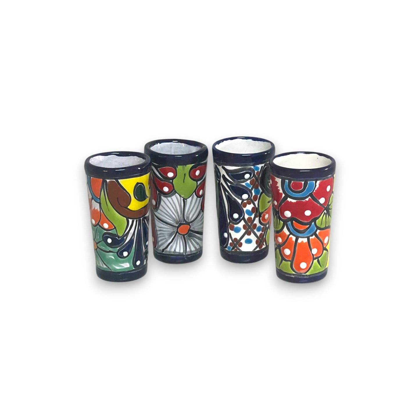 Blue Rim Talavera Shot Glass | Hand-Painted Mexican Drinkware