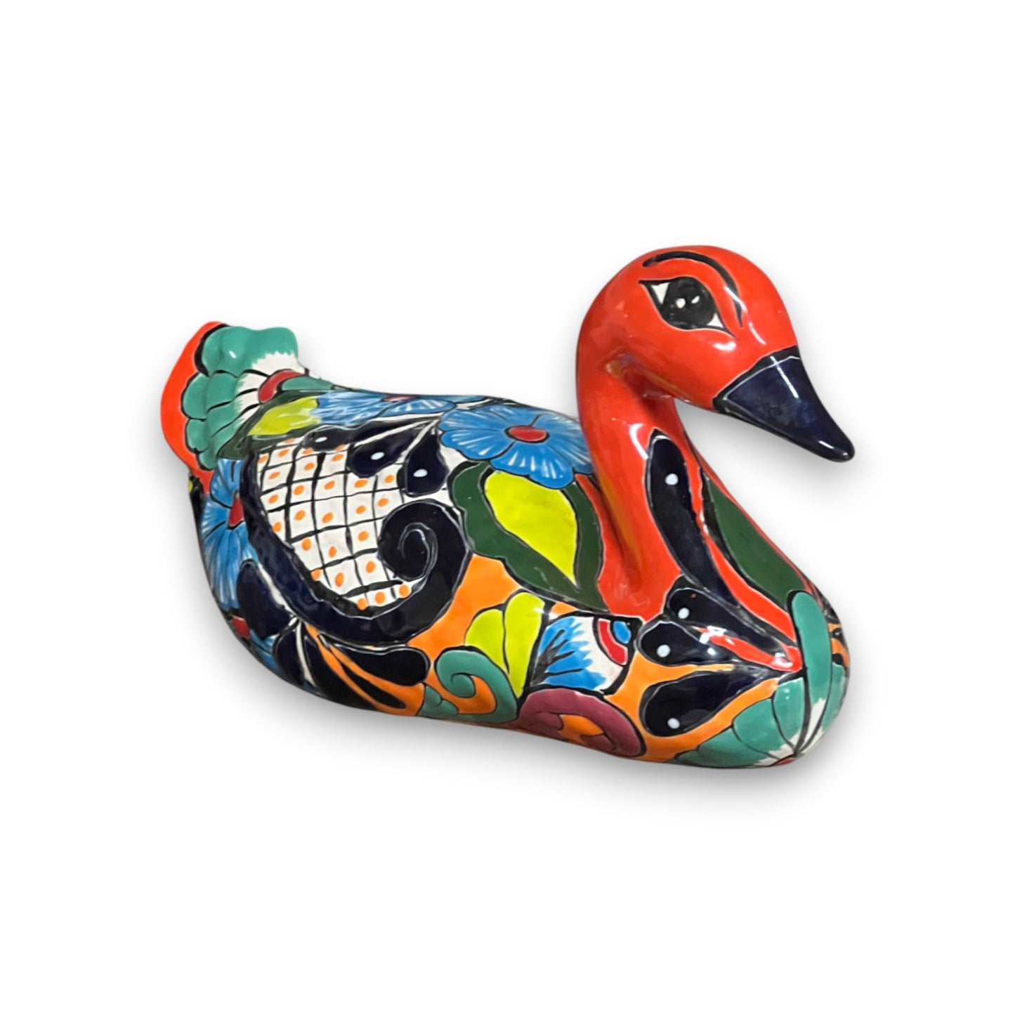 Hand-Painted Colorful Talavera Duck Statue | Mexican Folk Art Decor