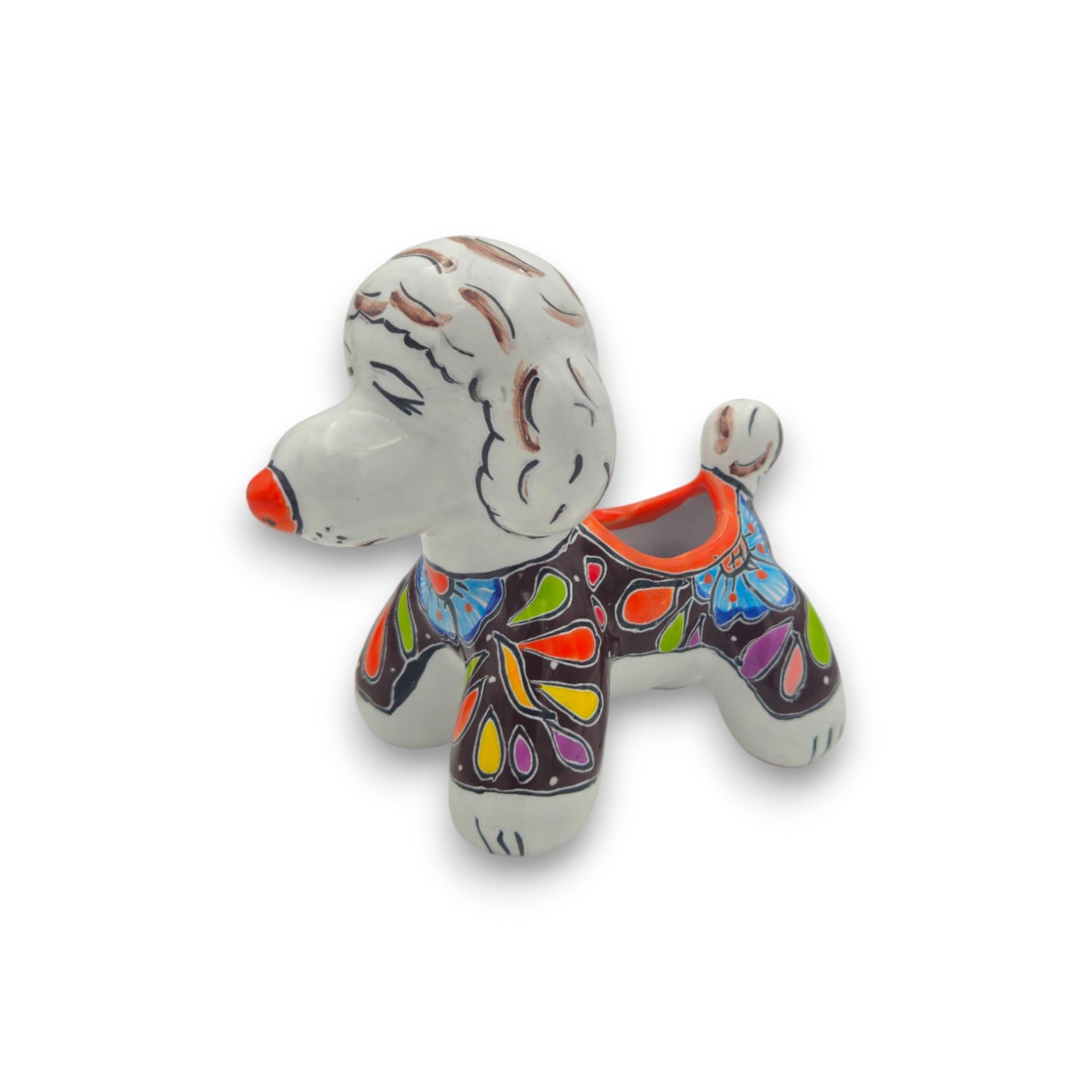 Colorful Talavera Poodle Planter | Mexican Hand-Painted Pottery