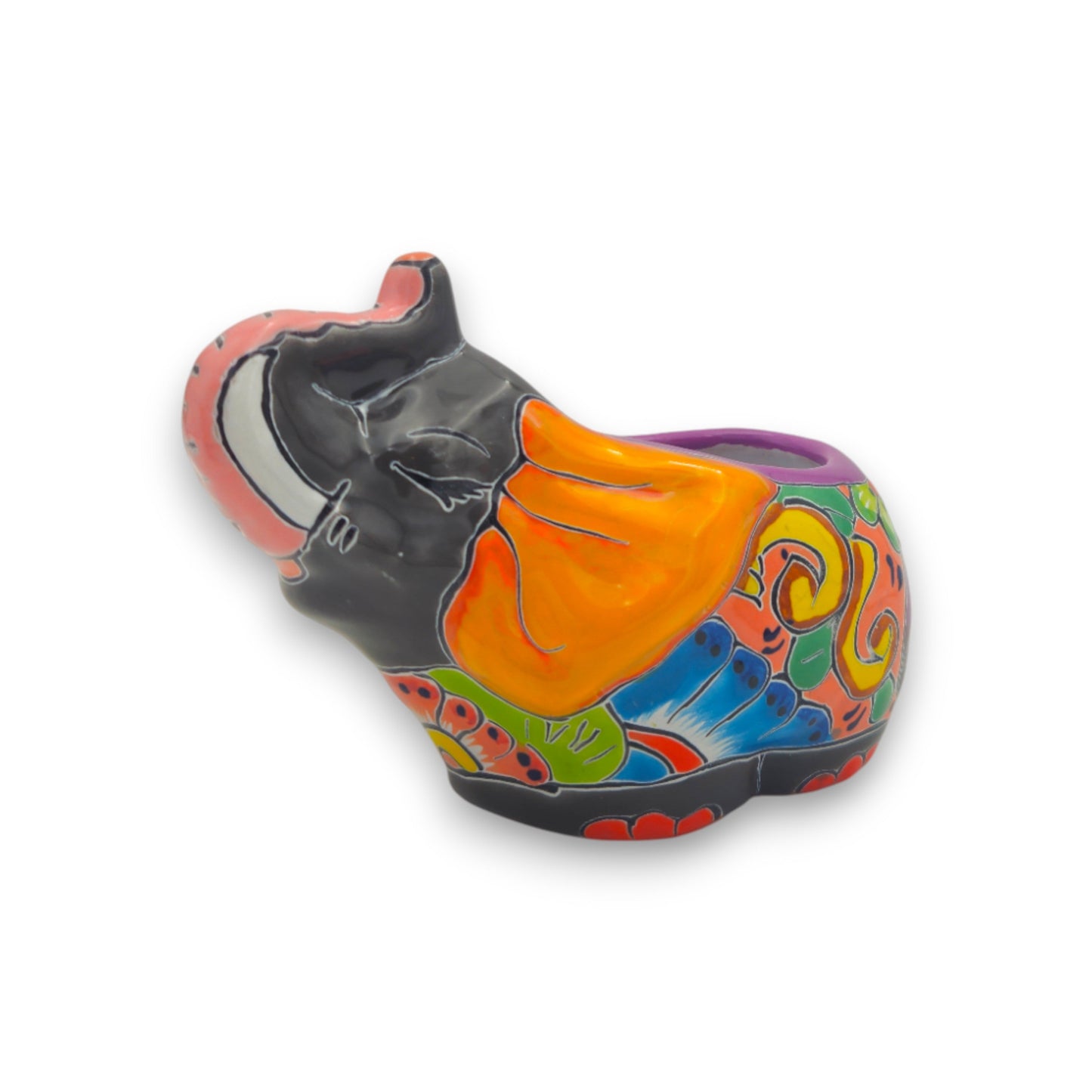 Talavera Elephant Planter | Hand-Painted Gray Ceramic Pot