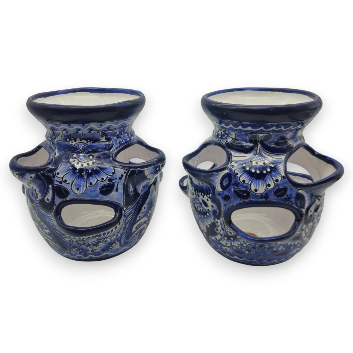 Blue & White Talavera Strawberry Planter | Handcrafted Mexican Pot