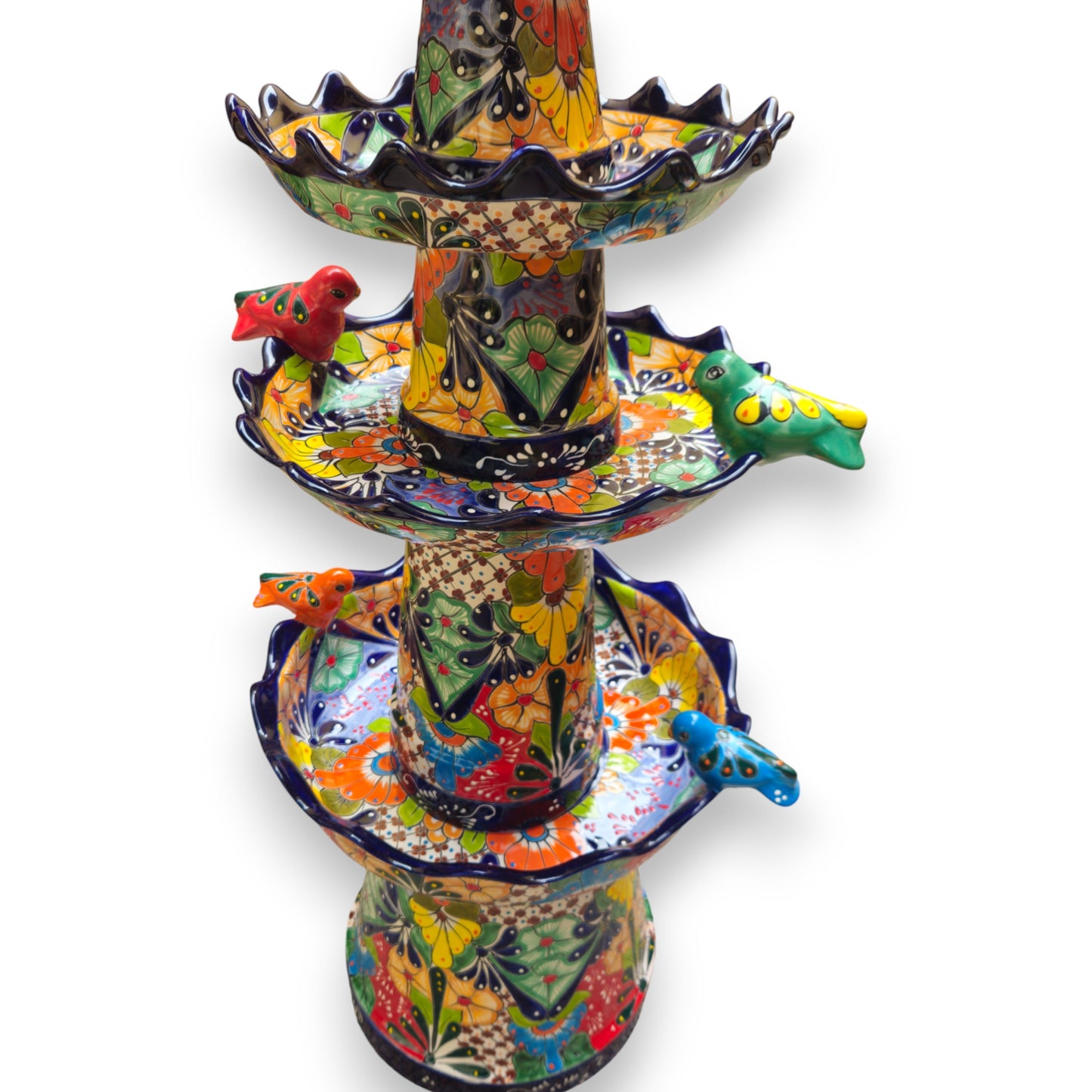 Blue Rim Tiered Talavera Fountain | Handcrafted Mexican Art