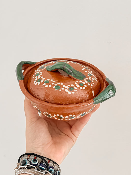 Mexican Barro Small Salsero Green Handles
