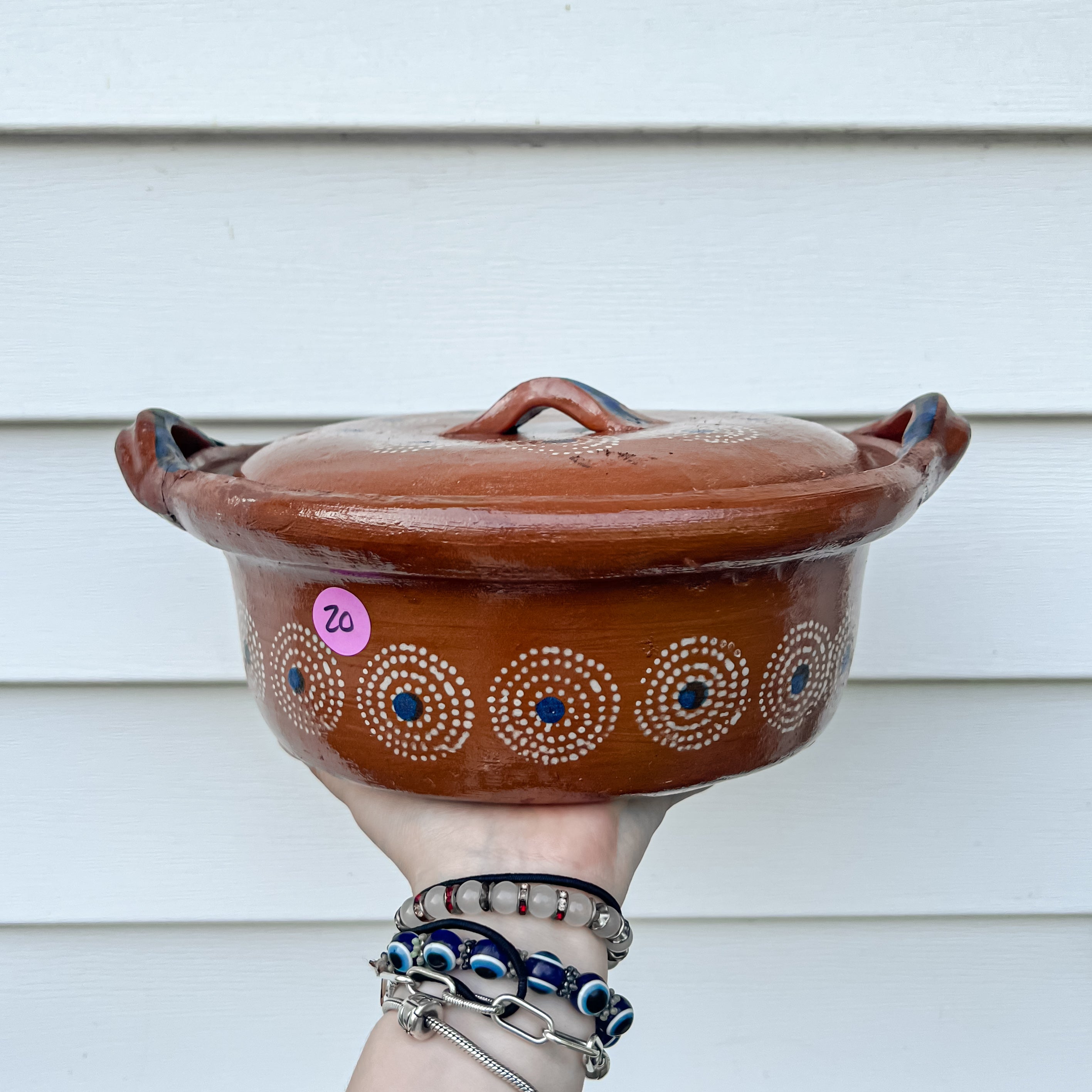 mexican clay planter pots Traditional Mexican Barro Pot Blue Handles – Artesania Diaz