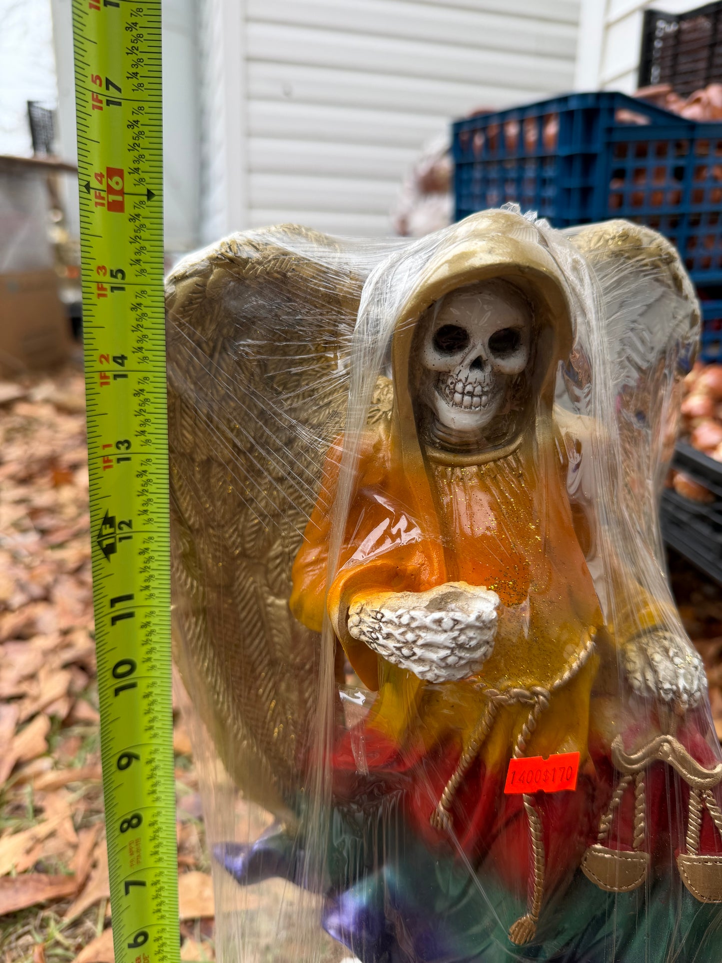 Santa Muerte Angel Wings 16in Decor Statue