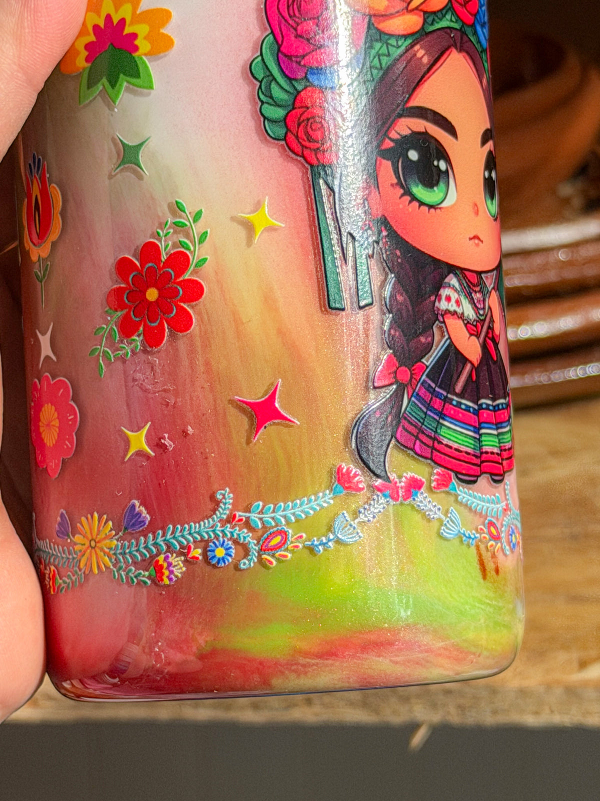 Colorful Muñeca Doll Drink Cup with Lid
