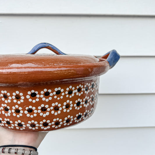 Traditional Mexican Barro Pot 750mL Blue Handles