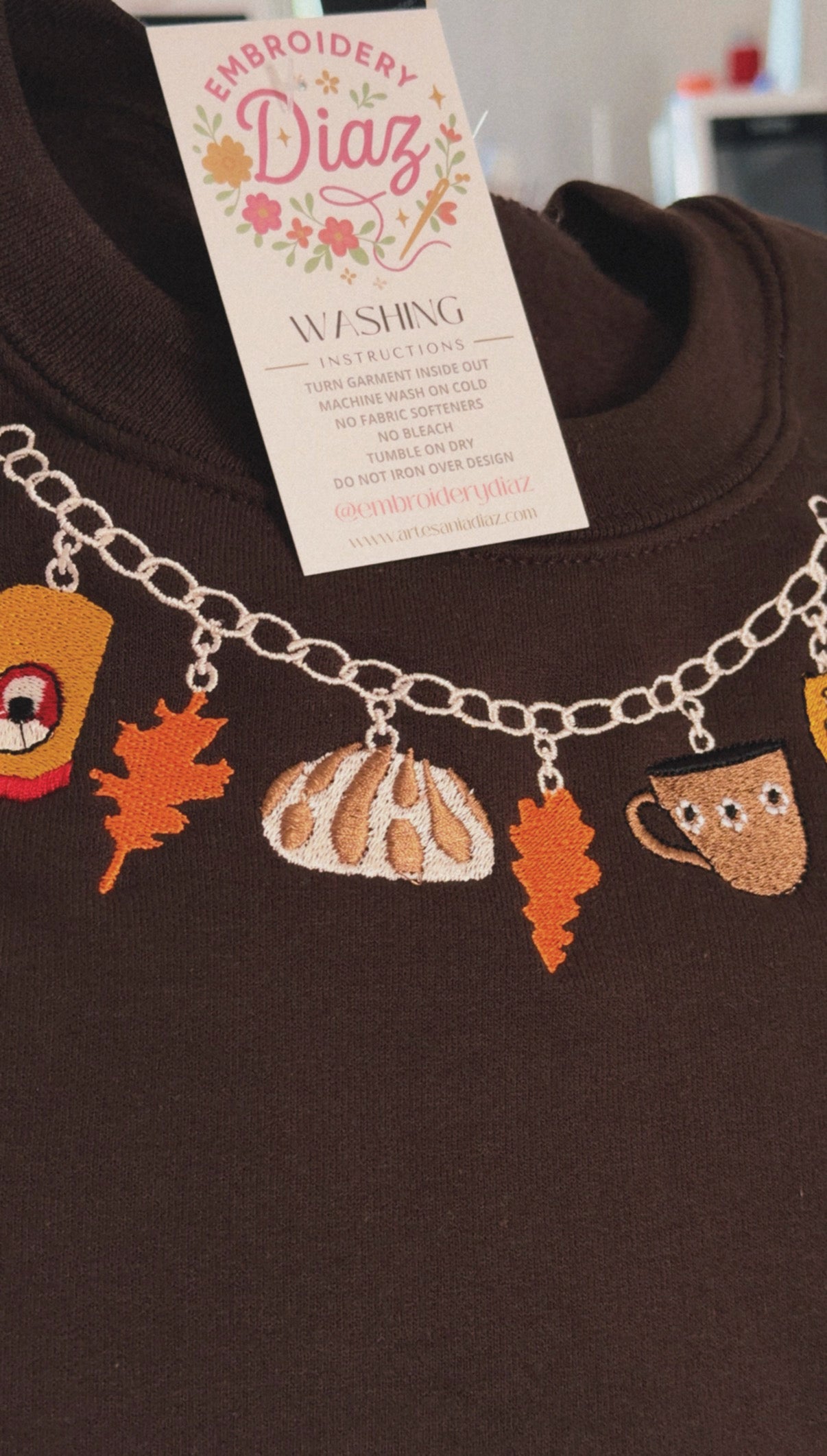 Fall Charm Necklace Embroidered Sweater