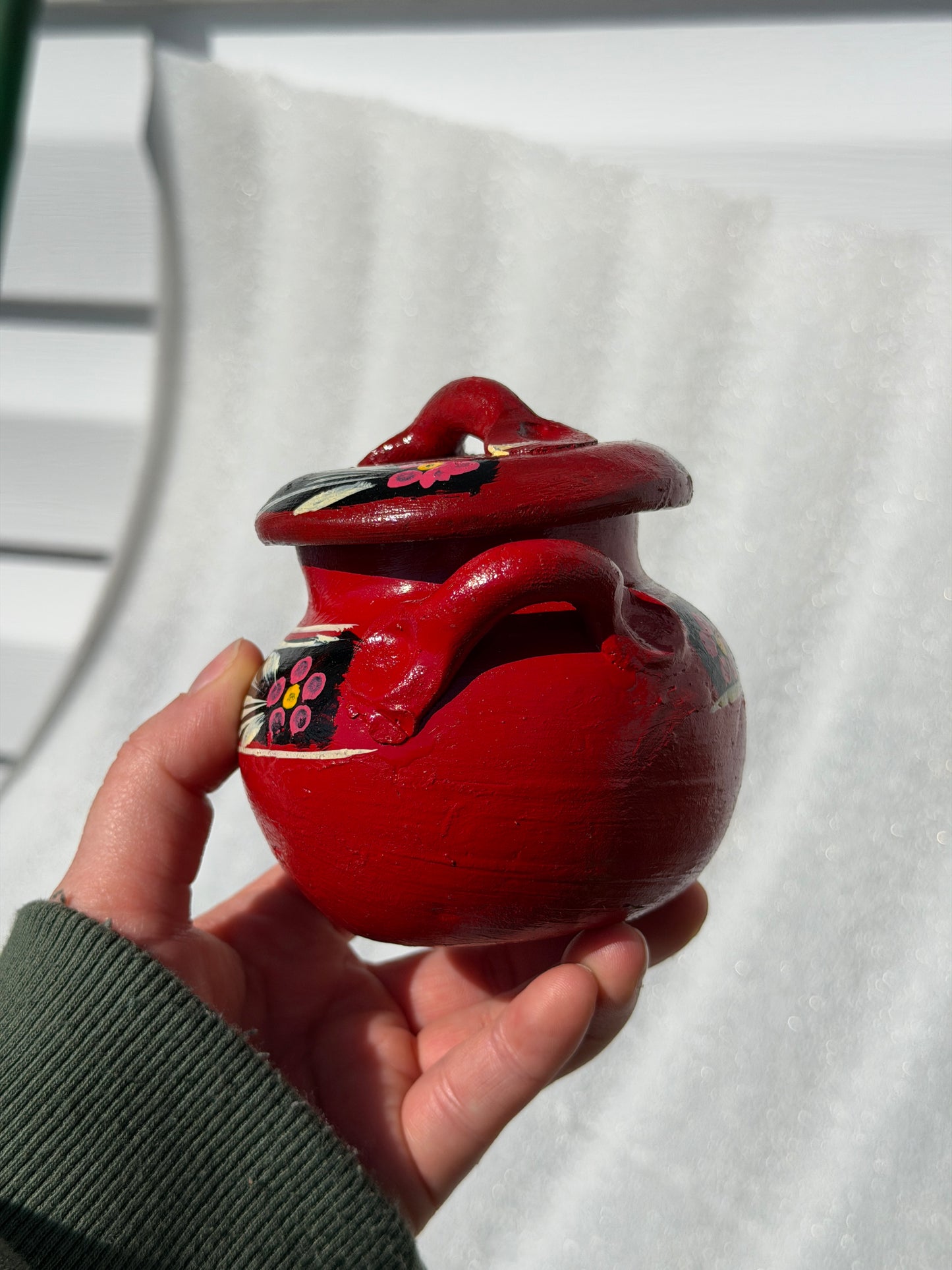 Mini Hand-Painted Mexican Clay Pot with Lid