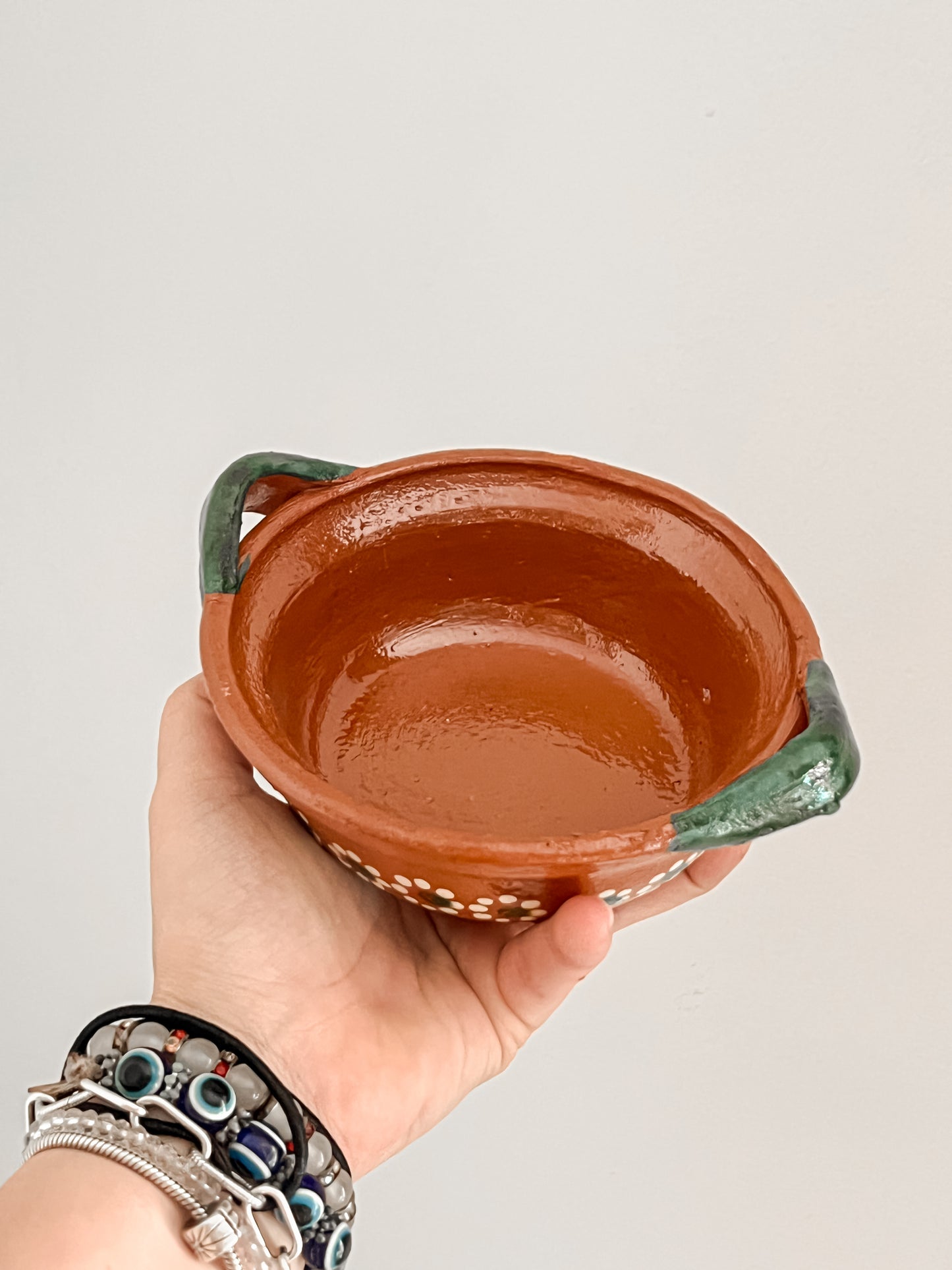 Mexican Barro Small Salsero Green Handles