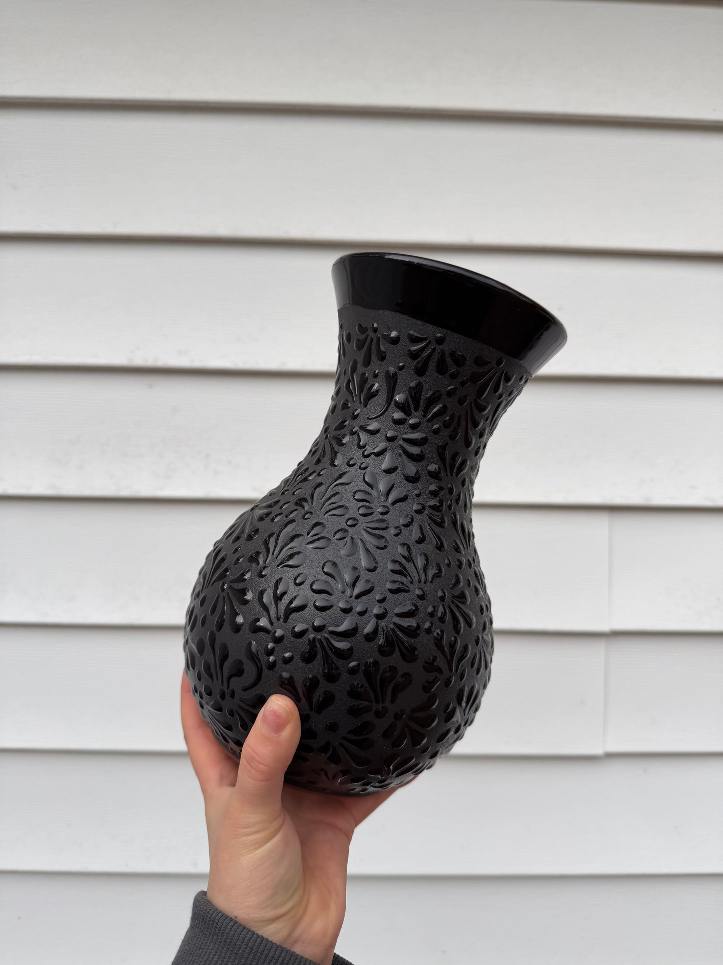 Black Clay Floral Vase