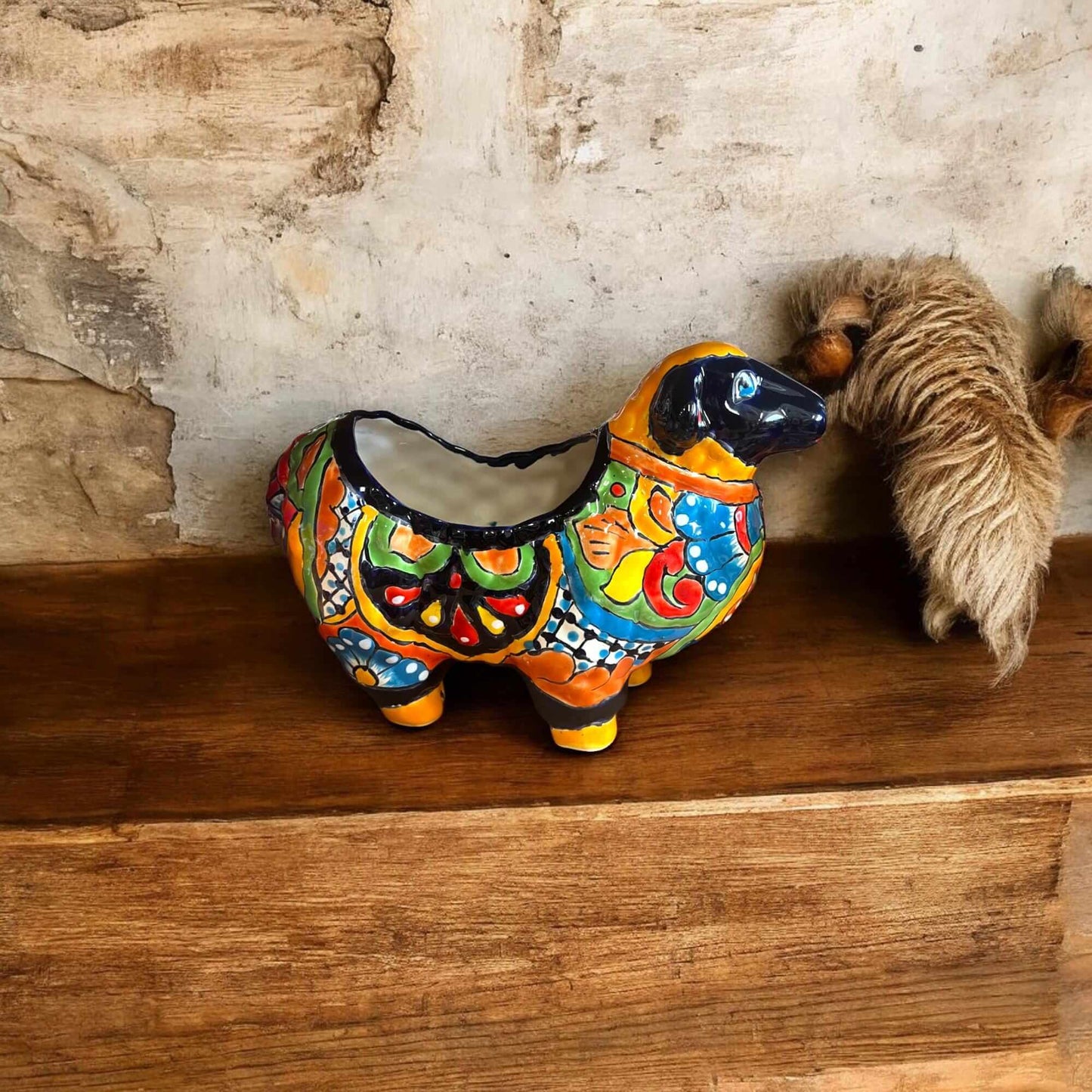 Talavera Ram Planter | Hand-Painted Mexican Ceramic Sheep Pot