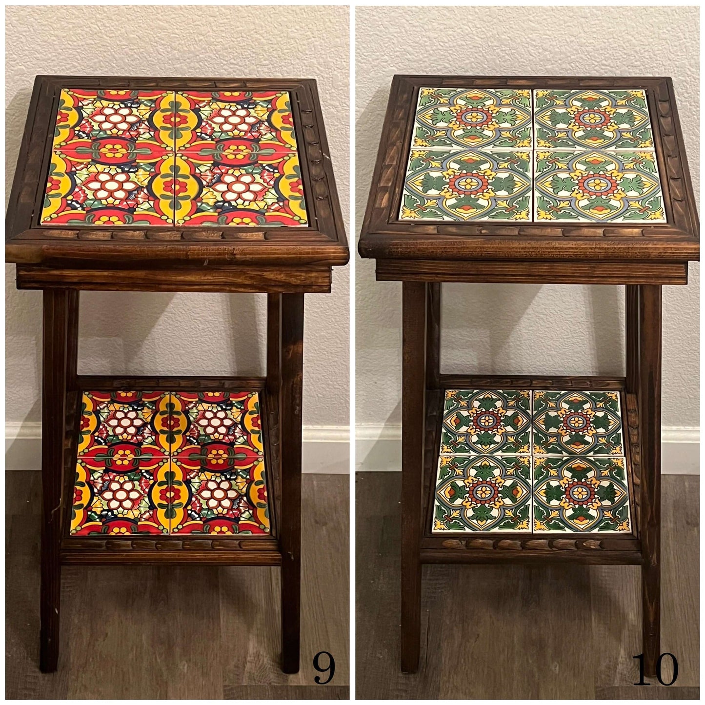 Customizable Mexican End Table | Talavera Tile Wood Side Table