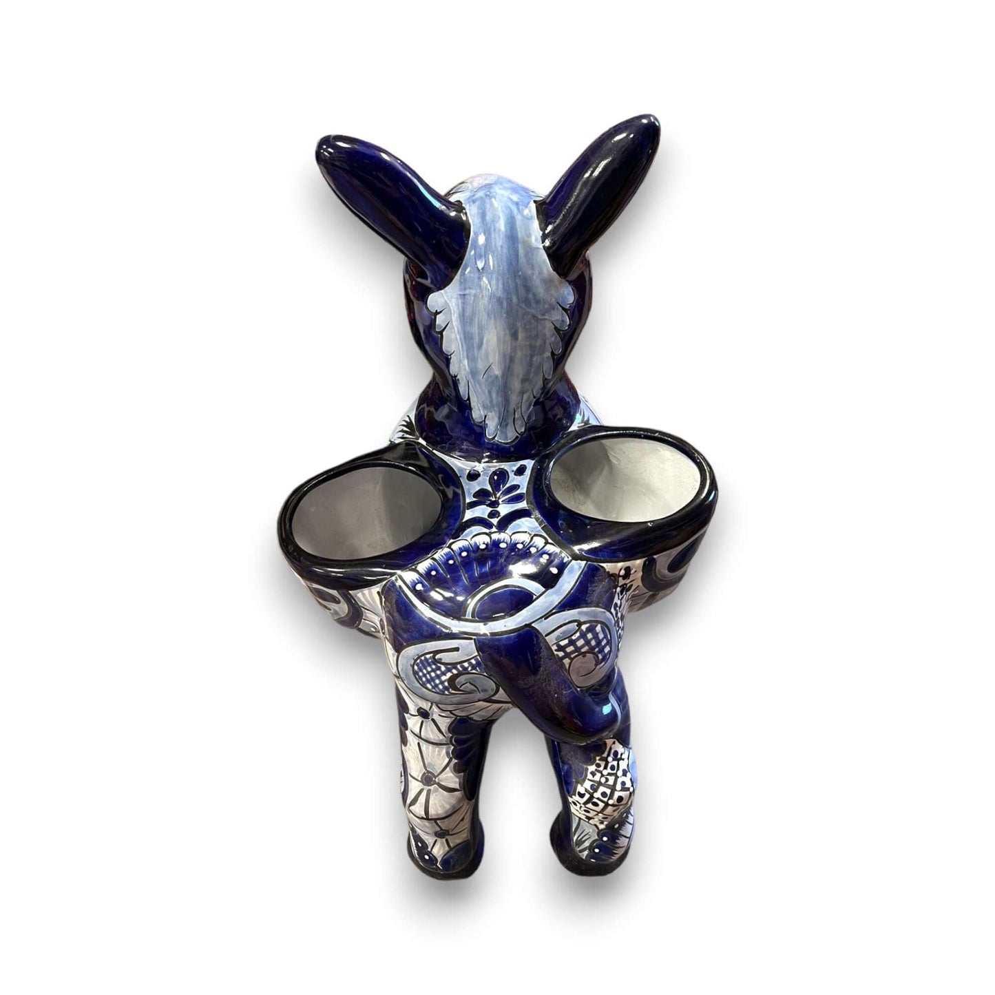 Large Talavera Donkey Planter | Blue and White Ceramic Burro Pot