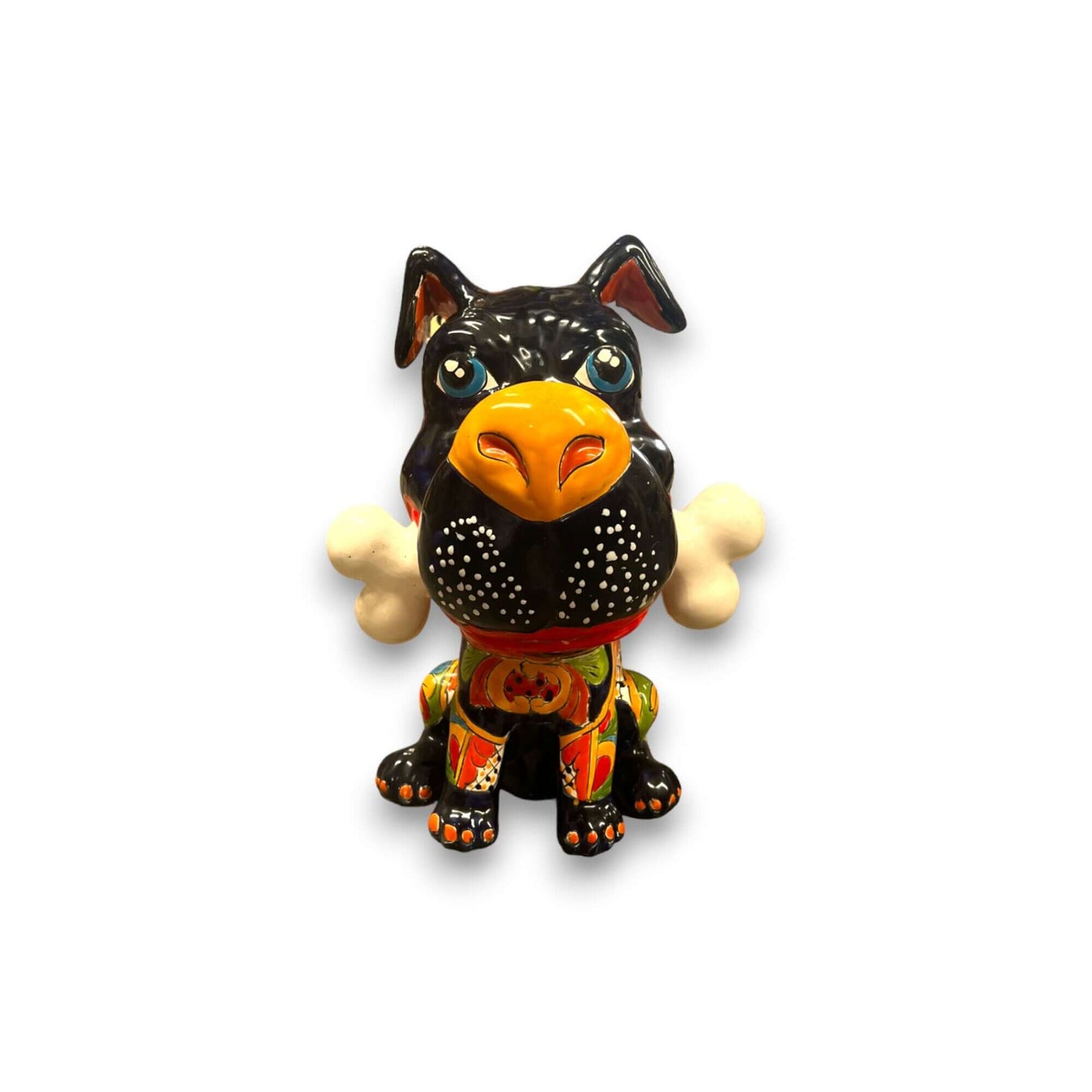 Talavera Dog with Bone | Handpainted Ceramic Canine Decor (Extra Large)