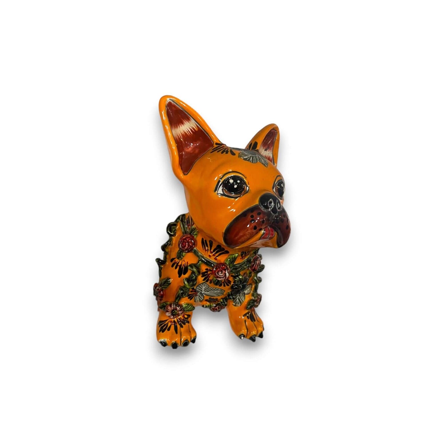 Colorful Talavera French Bulldog Statue | Handcrafted Wall Art (Medium)