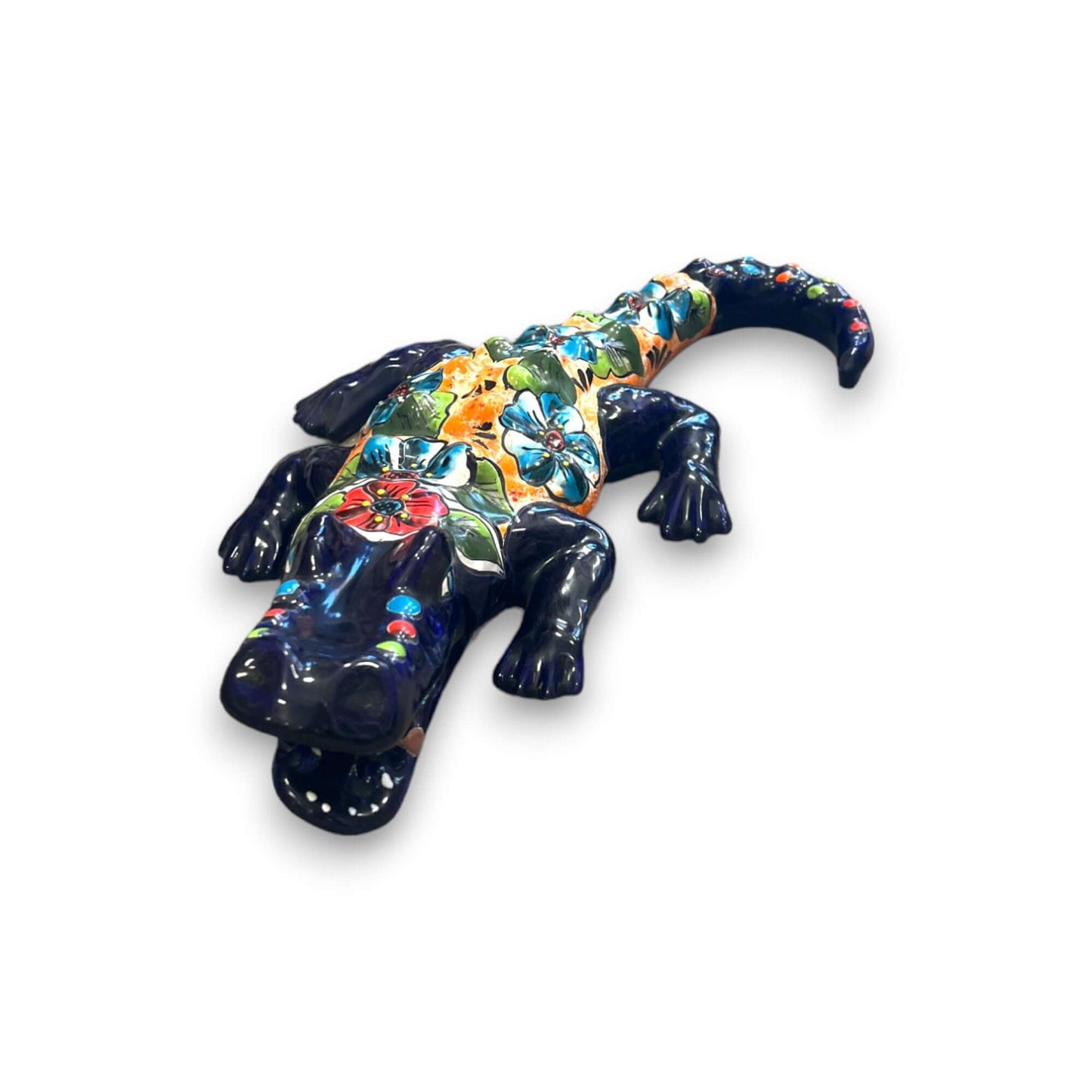 Vibrant Talavera Alligator | Large Mexican Handmade Ceramic Reptile Art