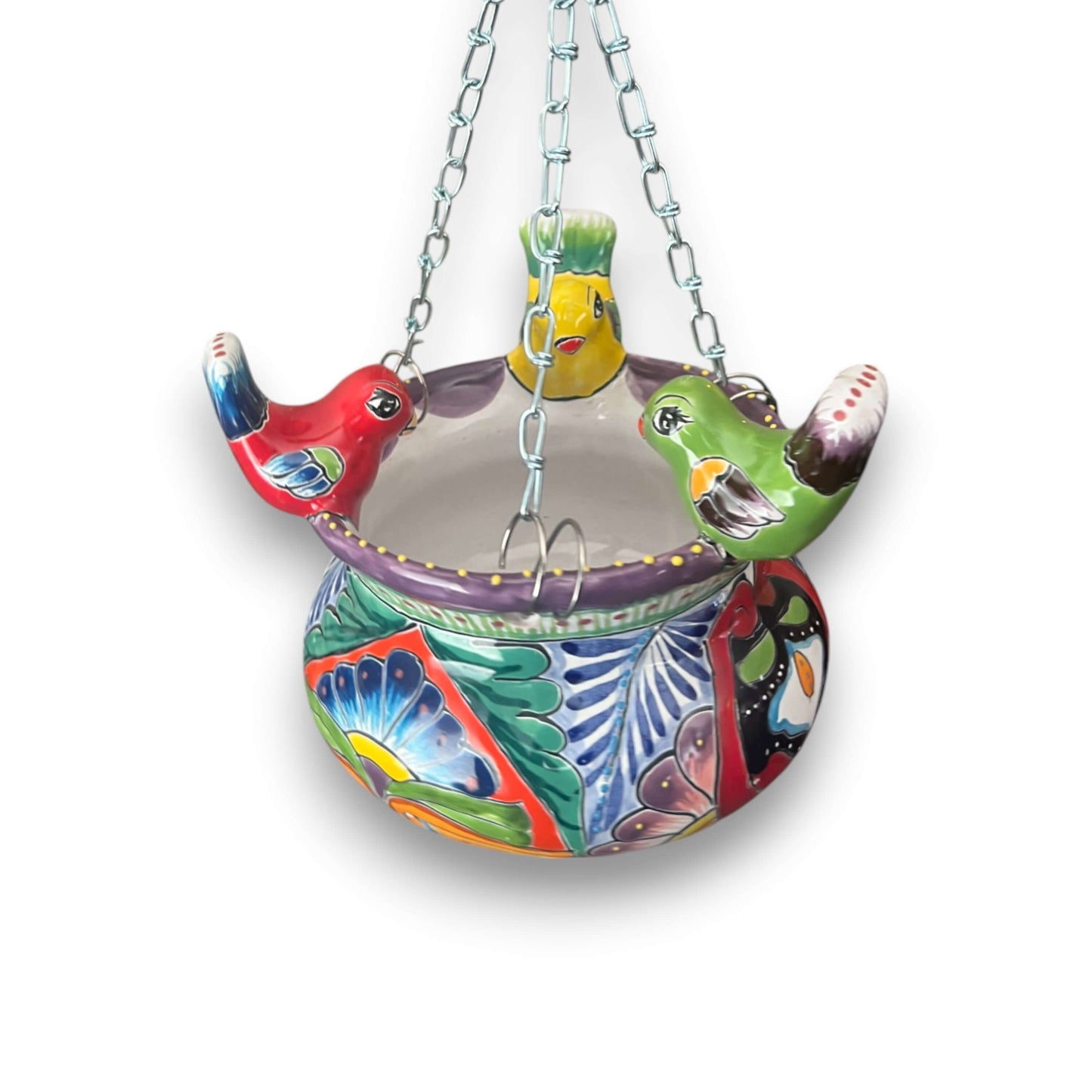 Talavera Hanging Planter with Birds | Small Handmade Ceramic Pot