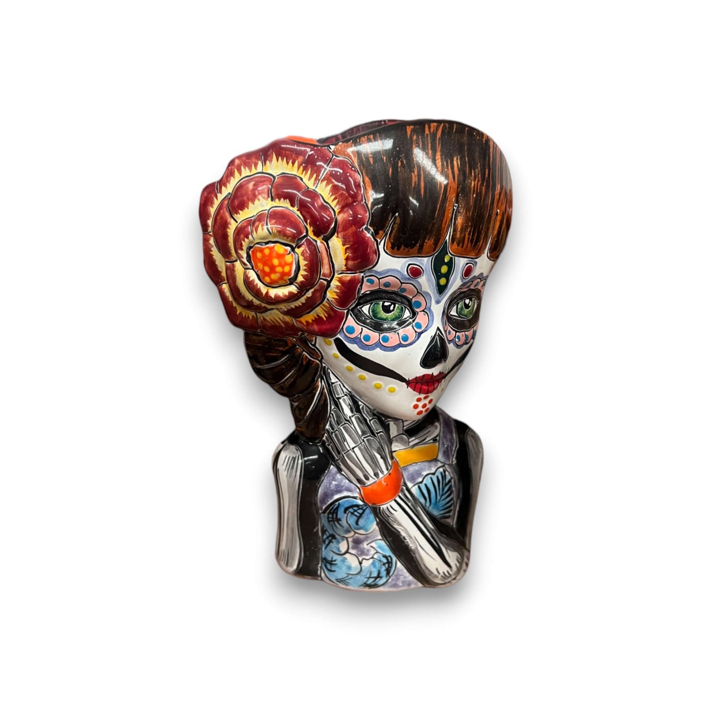 Talavera Day of the Dead Face Planter | Handmade Skull Ceramic Pot