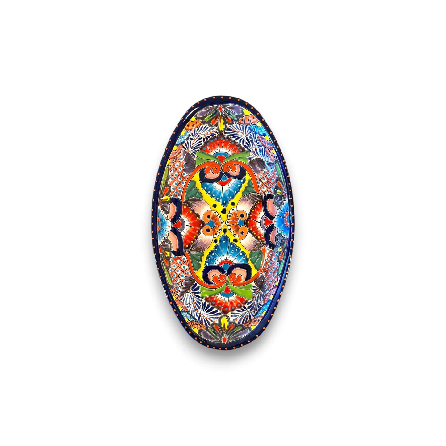 Talavera Oval Serving Platter | Cobalt-Blue Rim Kitchenware