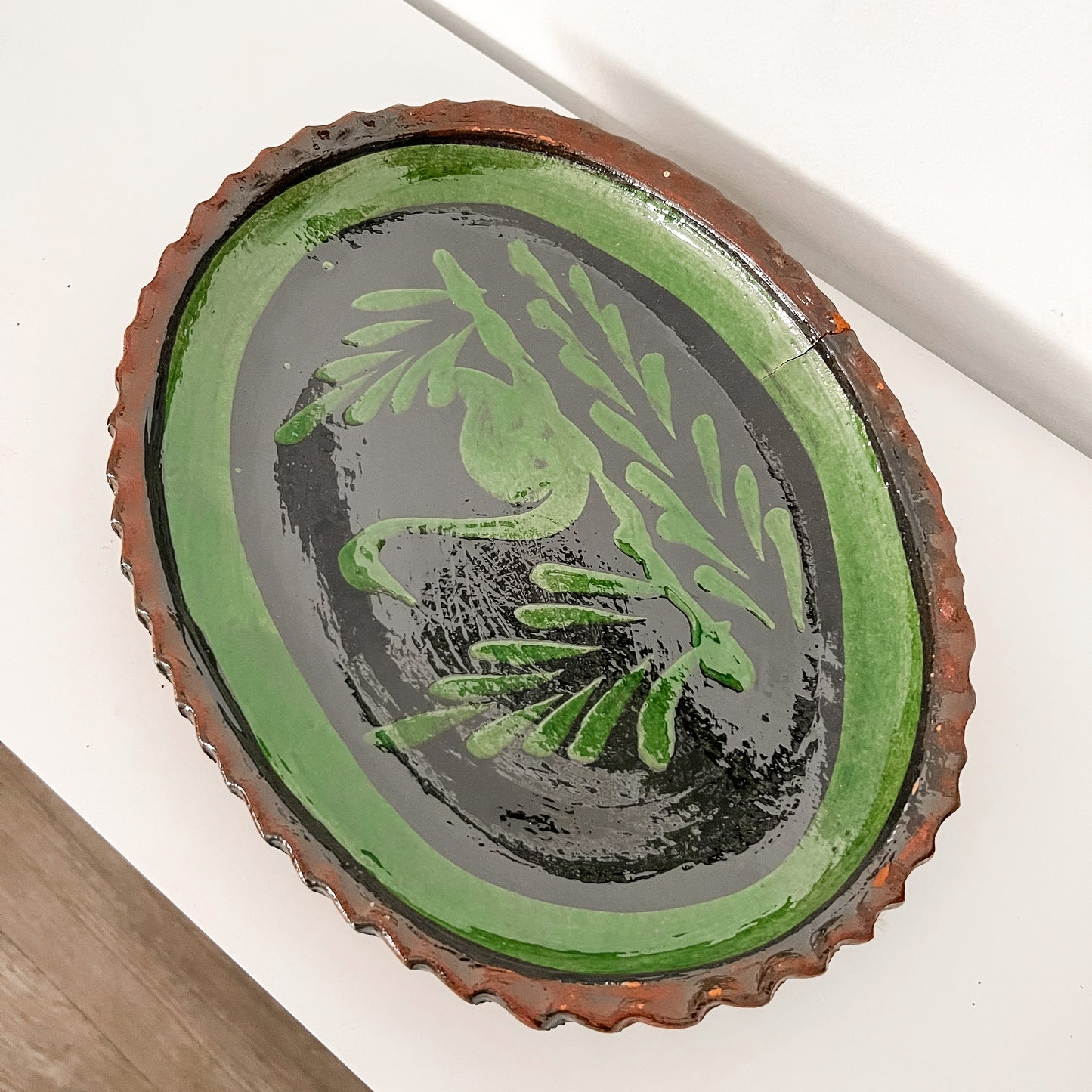 Large Green Oval Pottery Plate