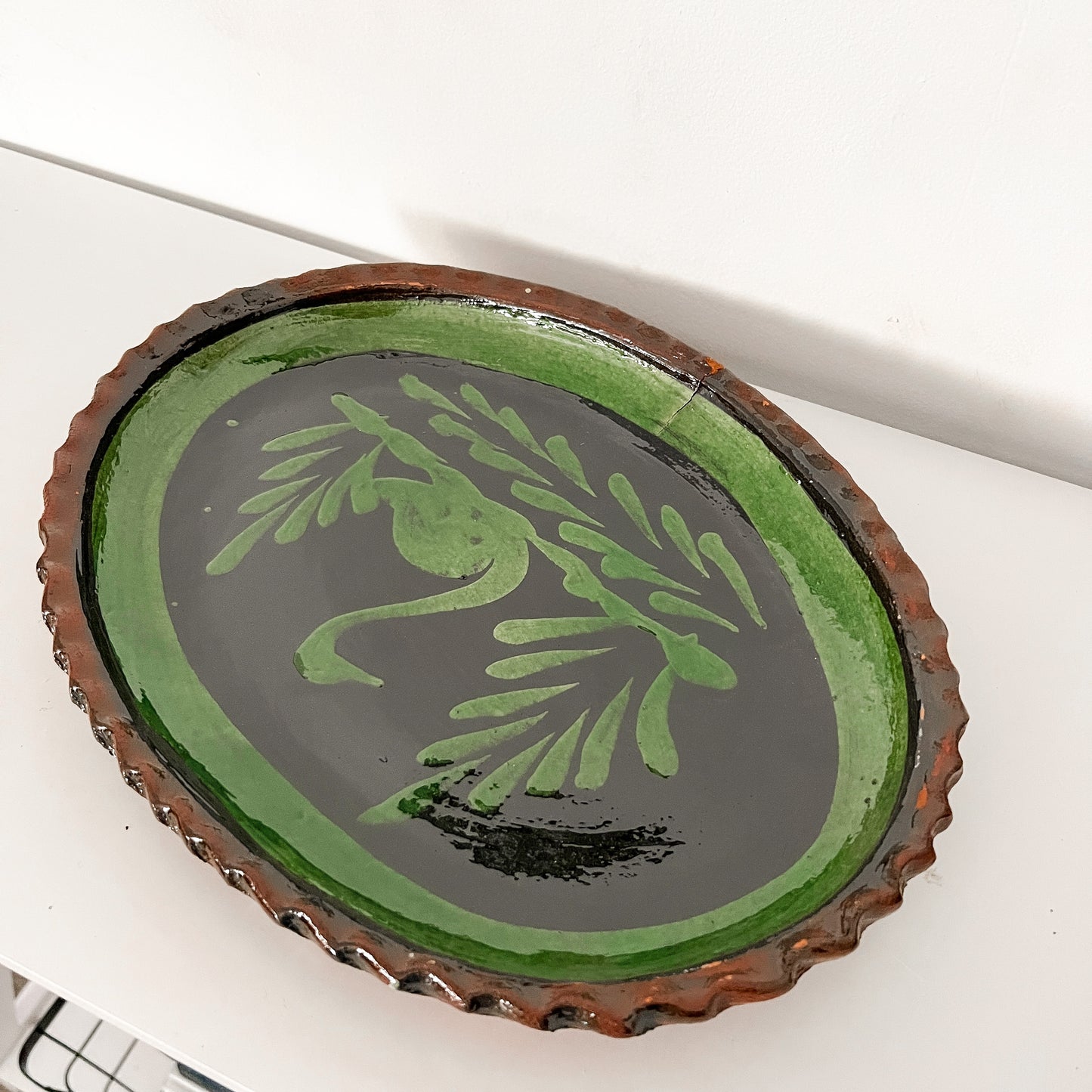 Large Green Oval Pottery Plate