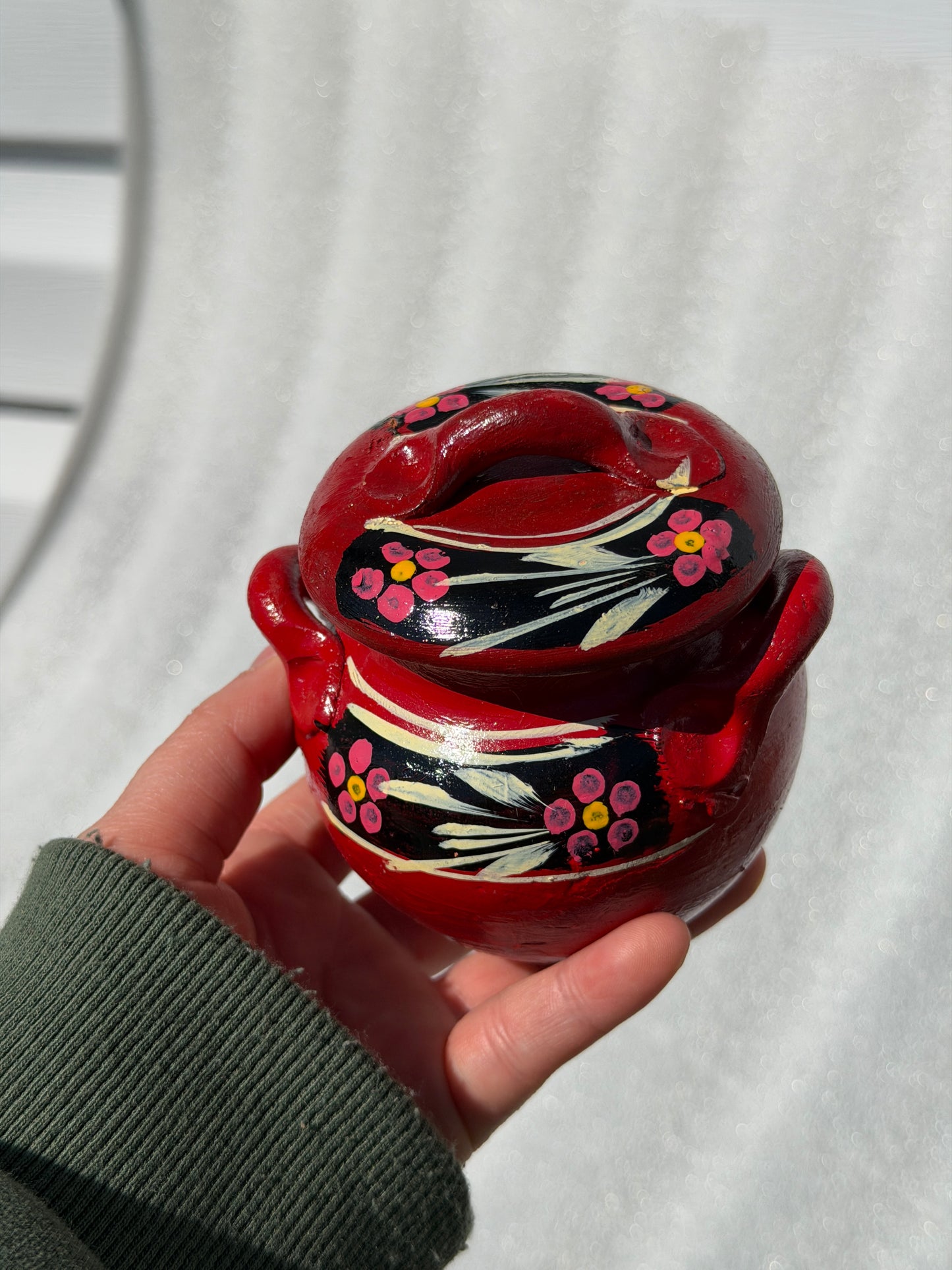 Mini Hand-Painted Mexican Clay Pot with Lid