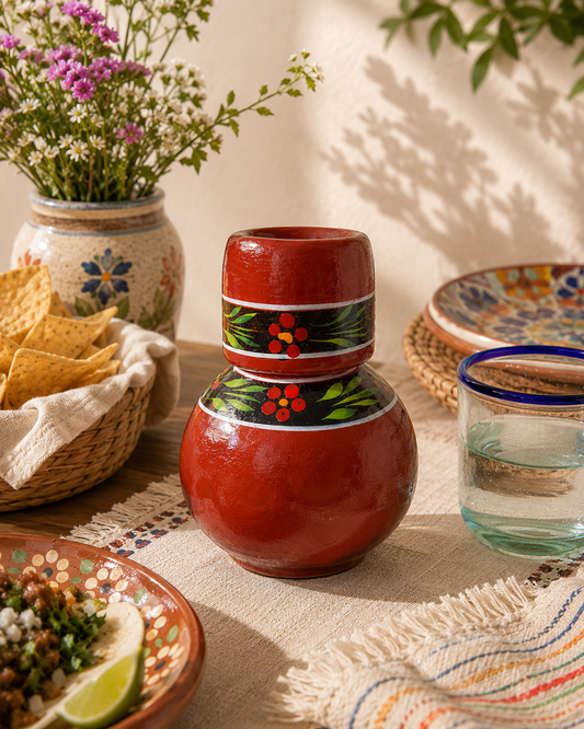 Small Red Hand Painted Cantaro with Cup