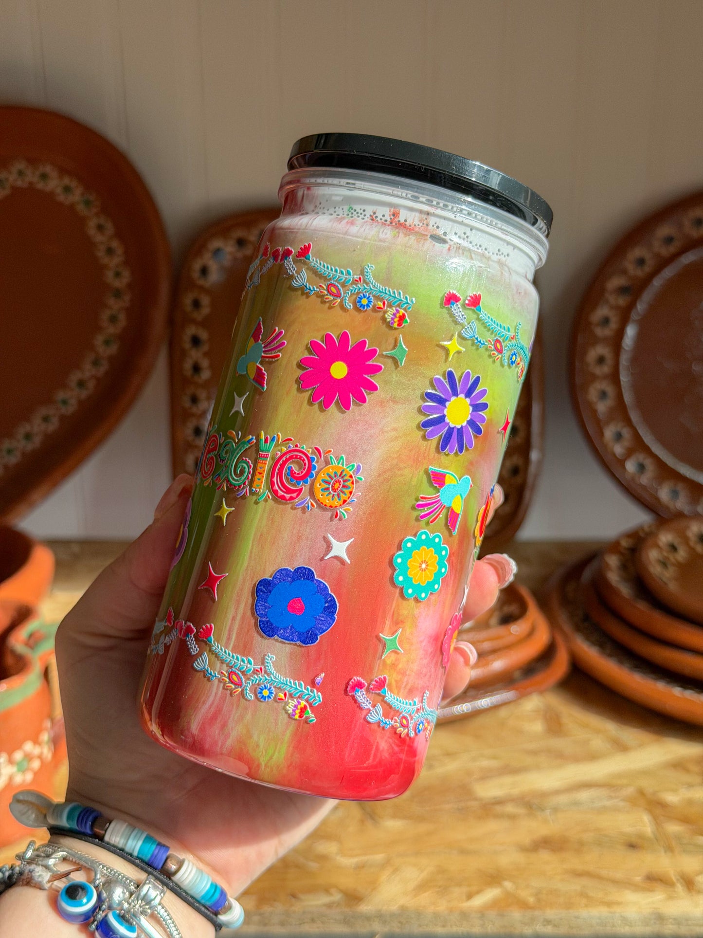 Colorful Muñeca Doll Drink Cup with Lid
