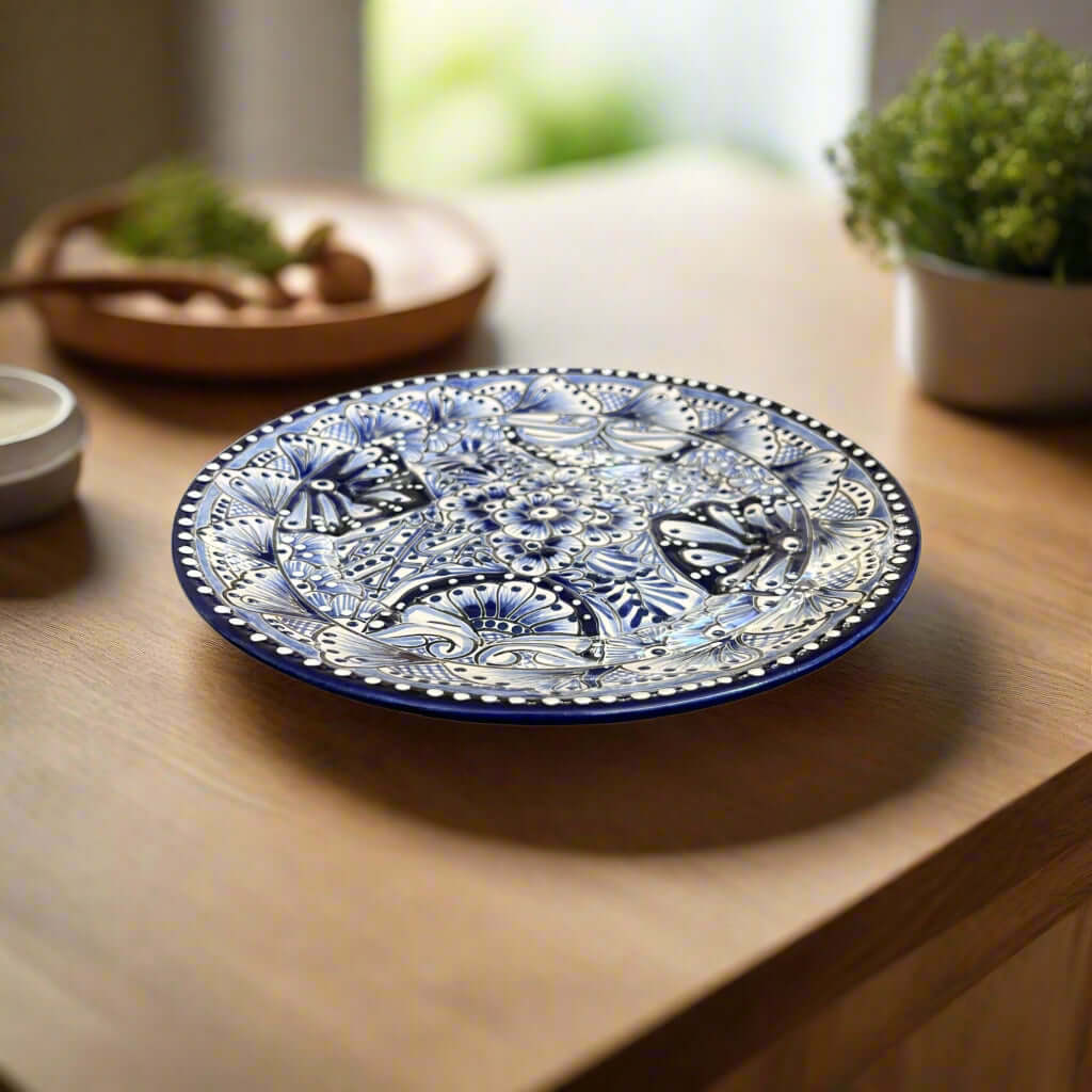 10" Talavera Blue & White Dinner Plate | Mexican Dinnerware