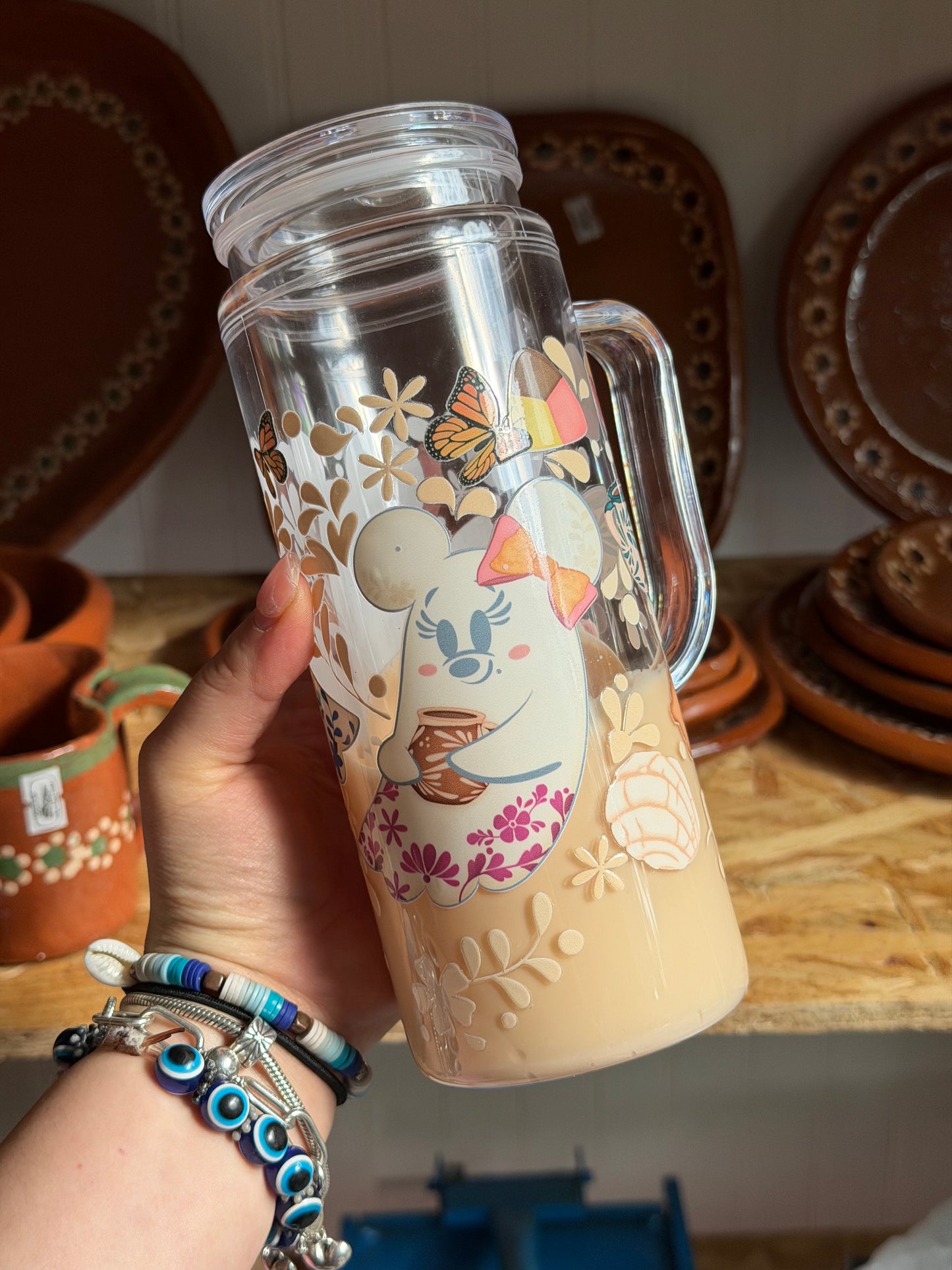 40oz Lava Cup Mexican Theme Talavera Ghost, Concha & Butterfly Design