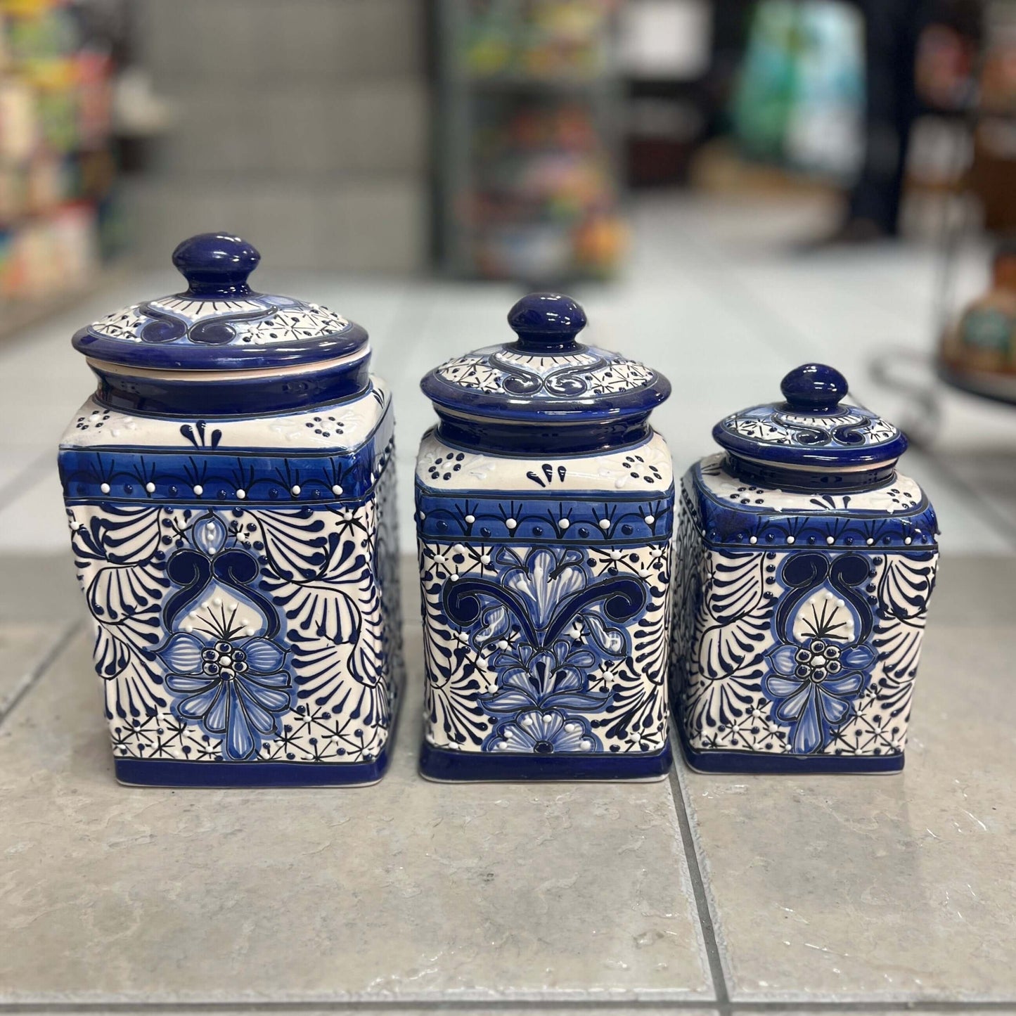 Blue Talavera Canister Set | Handmade Mexican Ceramic Jars