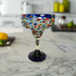 Mexican Hand-Blown Margarita Glass | Blue Confetti Rock Design