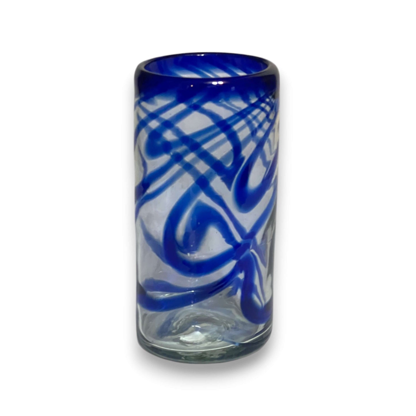 Hand-Blown Mexican Drinking Glass | Blue Swirl Design