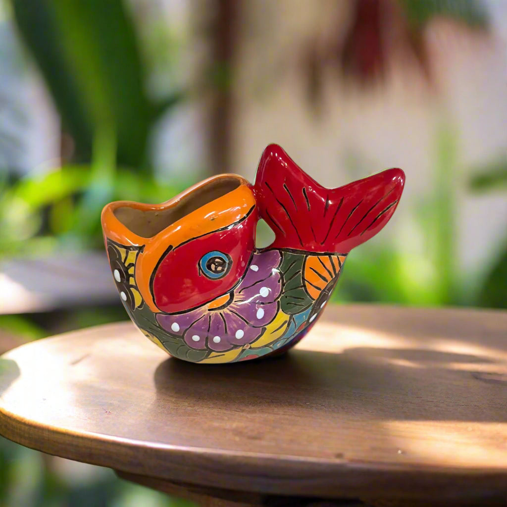 Colorful Talavera Fish Planter | Mexican Hand-Painted Pottery