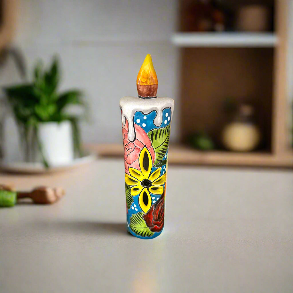 Talavera Candle Figurine | Hand-Painted Decorative Mexican Ceramic Art