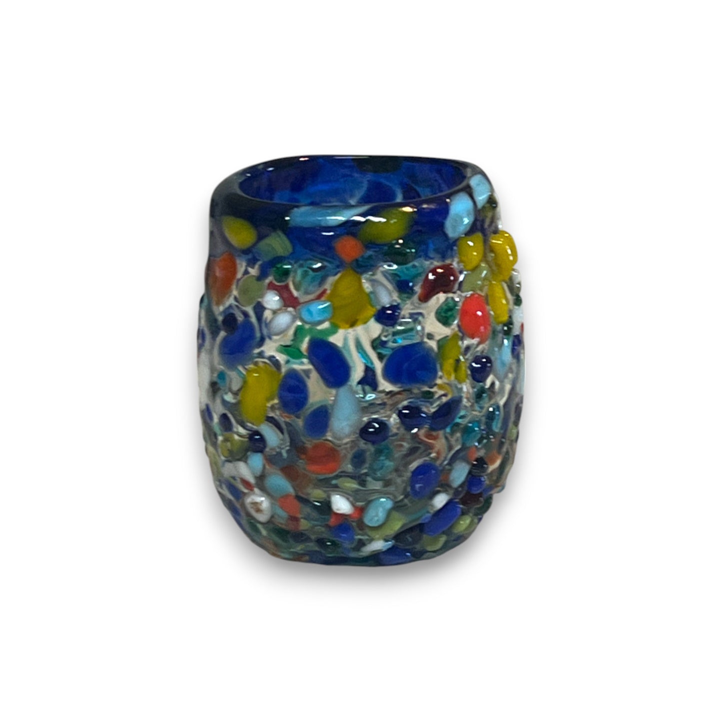 Confetti Rimmed Shot Glass | Hand-Blown Mexican Glassware with Blue Rim