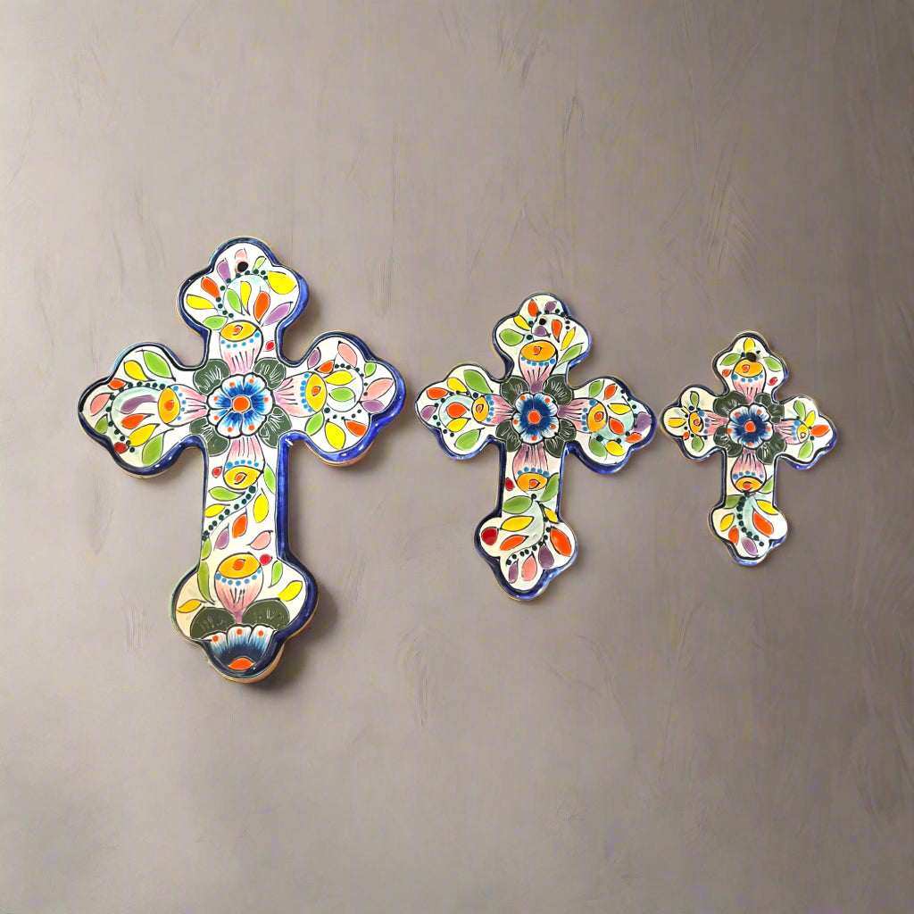 Set of 3 Talavera Wall Crosses | Handmade Mexican Ceramic Art