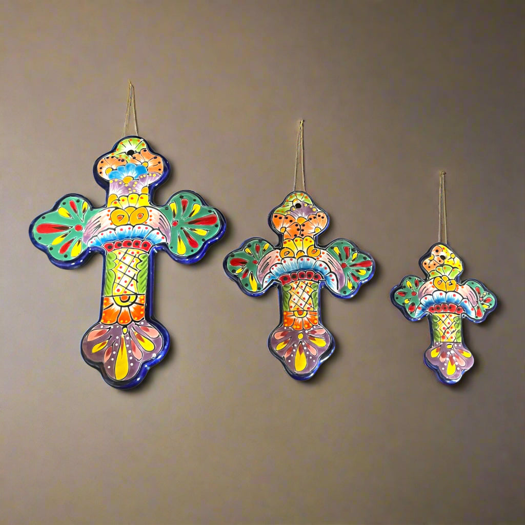 Set of 3 Talavera Wall Crosses | Handmade Mexican Ceramic Art