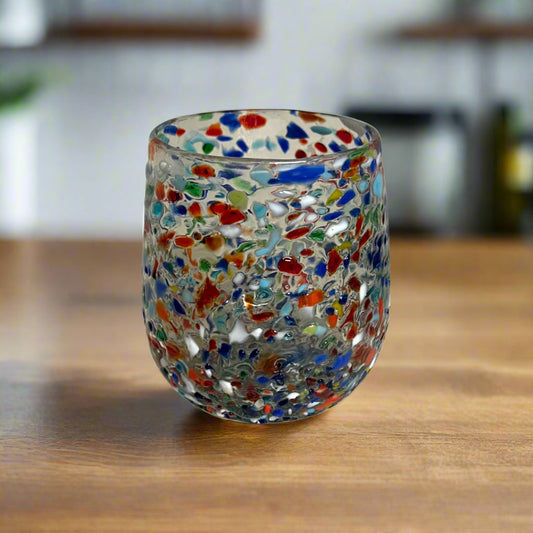 Confetti Stemless Wine Glass | Hand-Blown Mexican Pebbled Cup