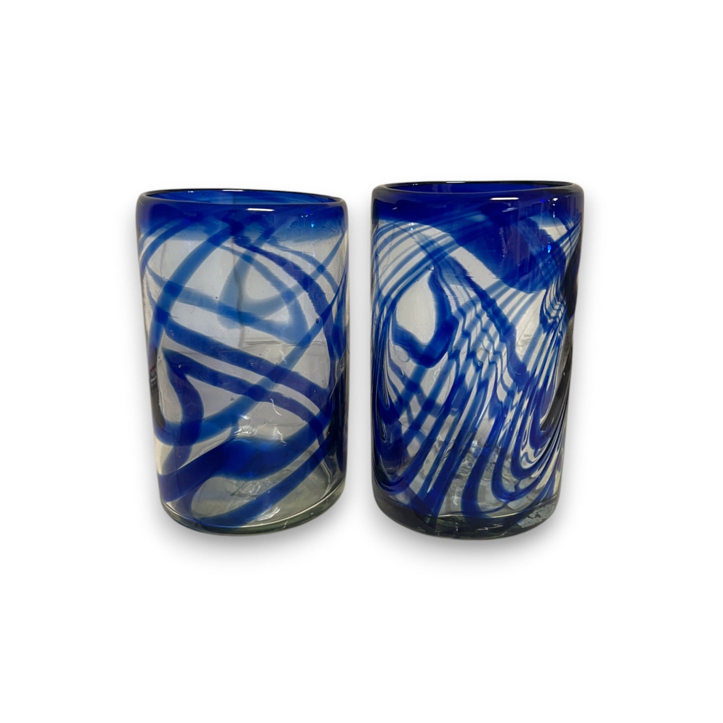 Blue Swirl Hand-Blown Glass | Mexican Drinking Tumbler