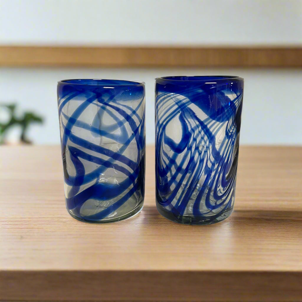 Blue Swirl Hand-Blown Glass | Mexican Drinking Tumbler