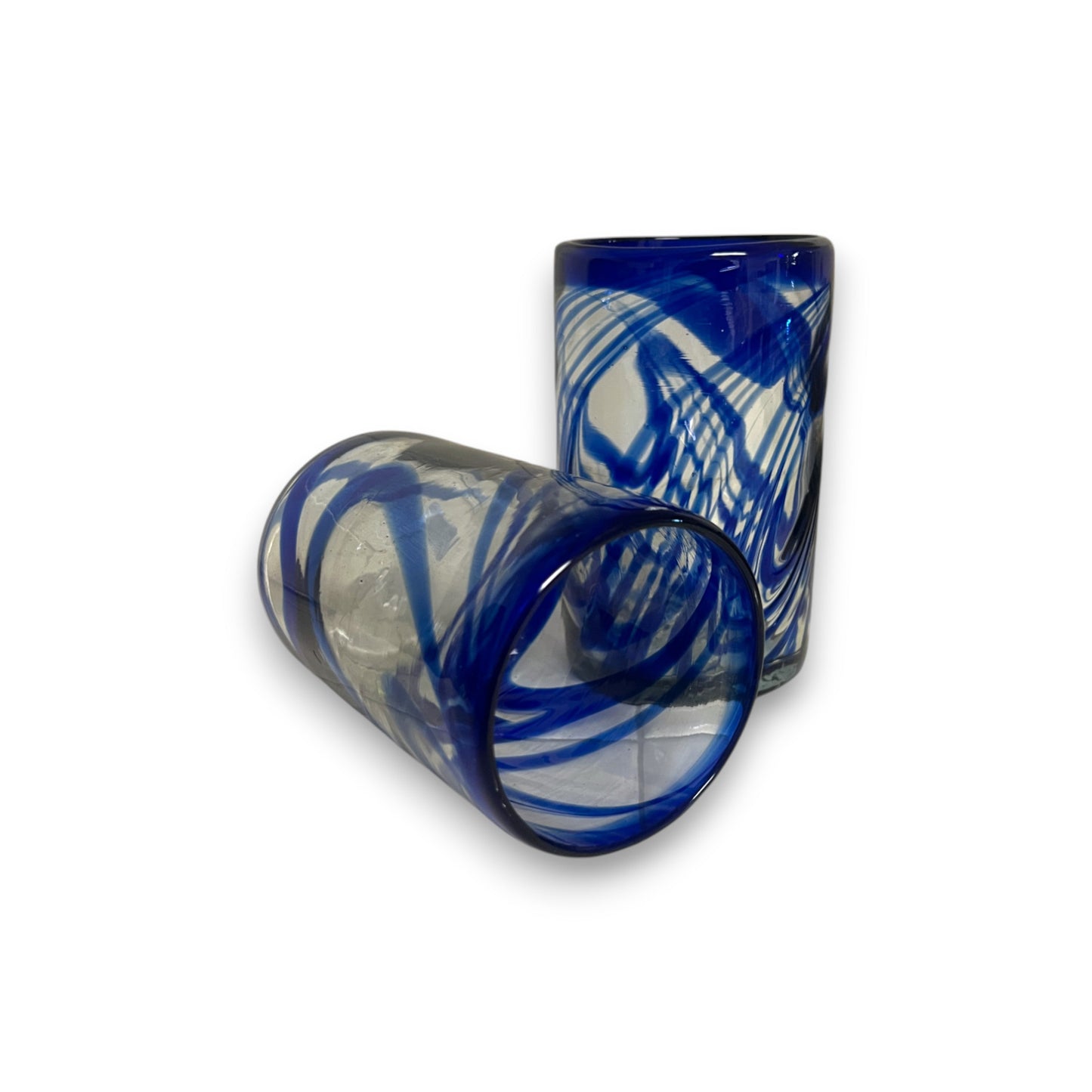 Blue Swirl Hand-Blown Glass | Mexican Drinking Tumbler