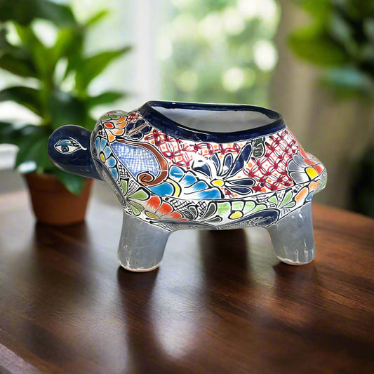 Talavera Turtle Planter | Hand-Painted Mexican Ceramic Garden Pot