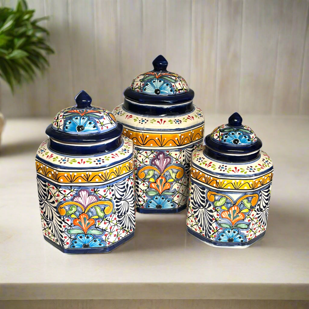 Talavera Canister Set | Colorful Handcrafted Mexican Kitchen Jars