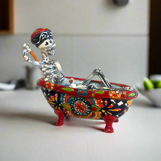 Talavera Skeleton Figurine | Day of the Dead Bathtub Statue